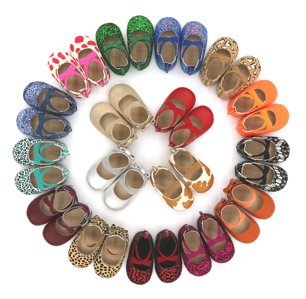 

Elastic Flat Ballet Girls Back Zipper Hard Sole Glitter Children Dress Shoes