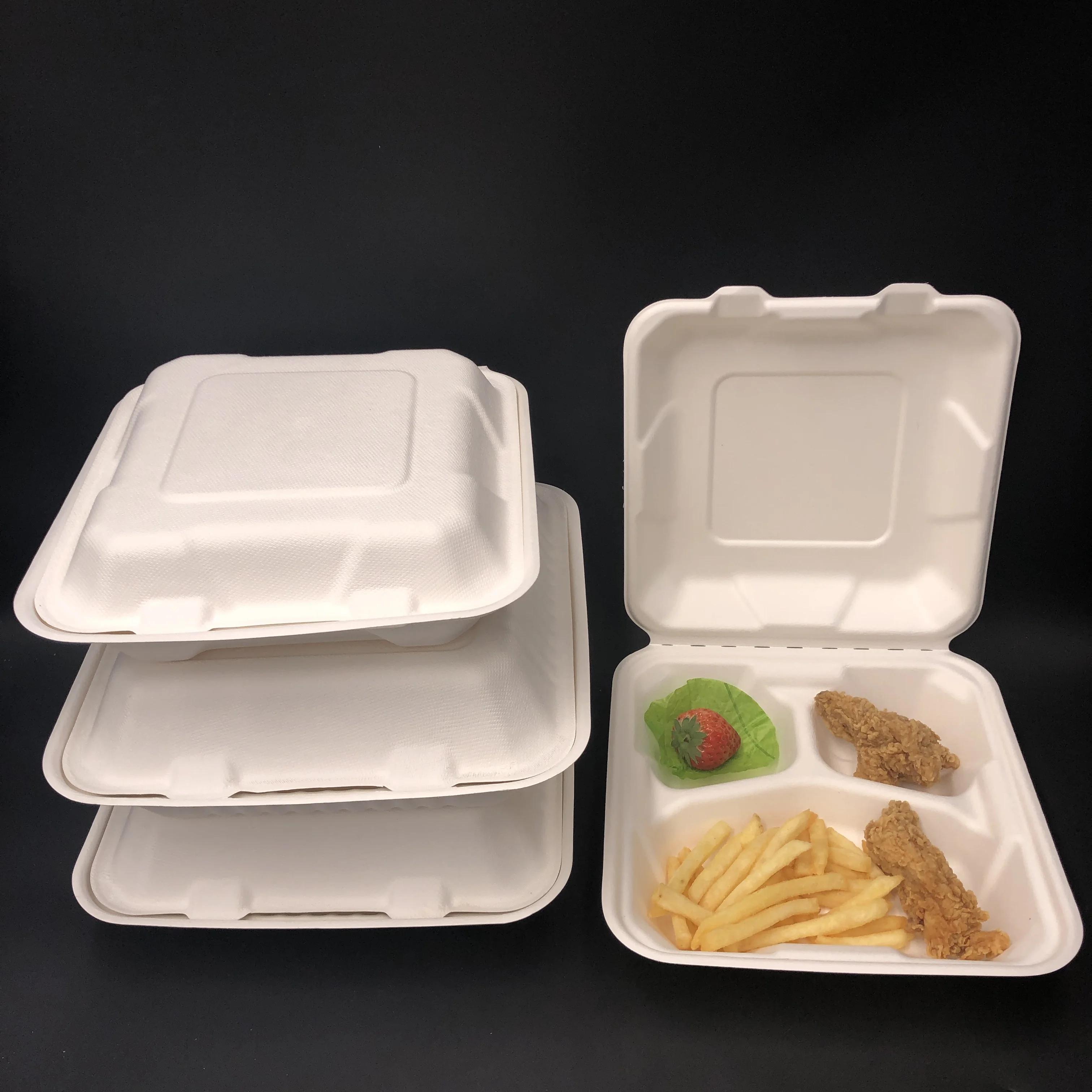 Factory direct sale Eco Bagasse Biodegradable takeout clamshell fast