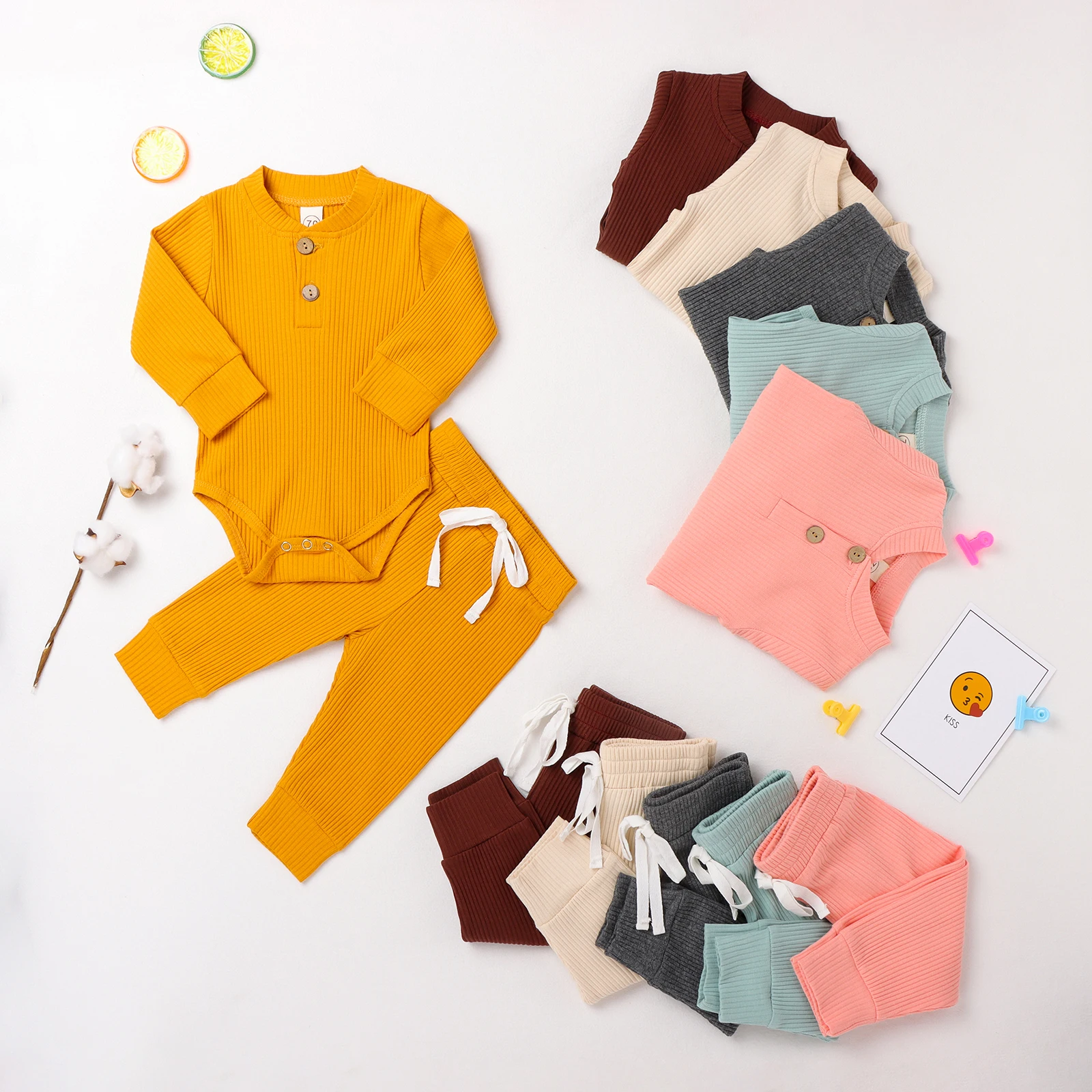 

Custom OEM ODM Newborn Infant Toddler Ribbed Cotton Waffle Top Draw String Short Pant Outfits Girls Boys Baby Clothing Set, Photo showed and customized color
