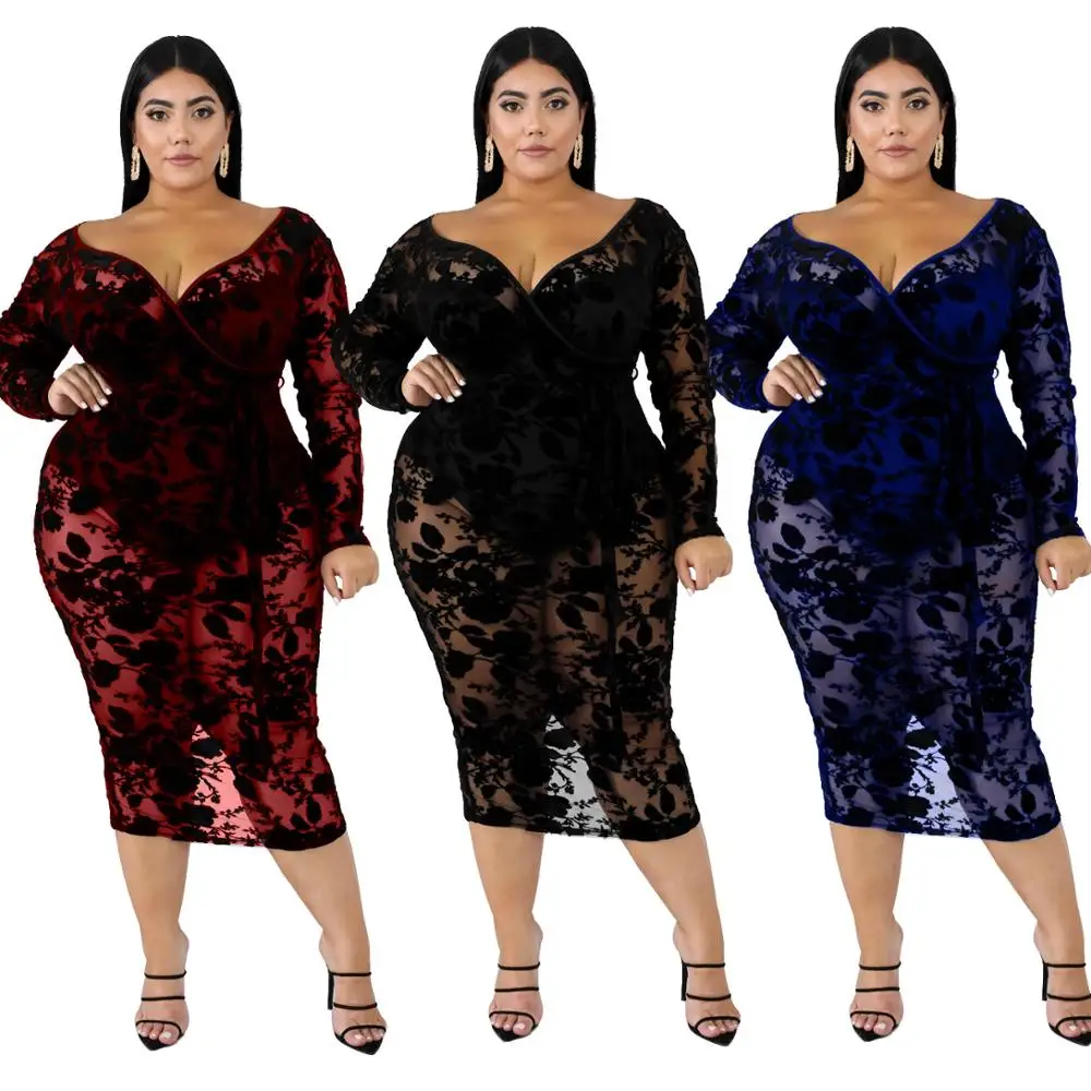 

Wholesale fat woman transparent lace plus size dress woman