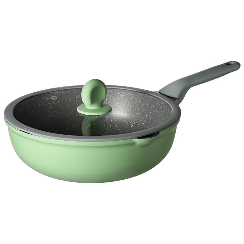 

Green non-stick frying pan household flat non-stick frying pan gas induction cooker universal