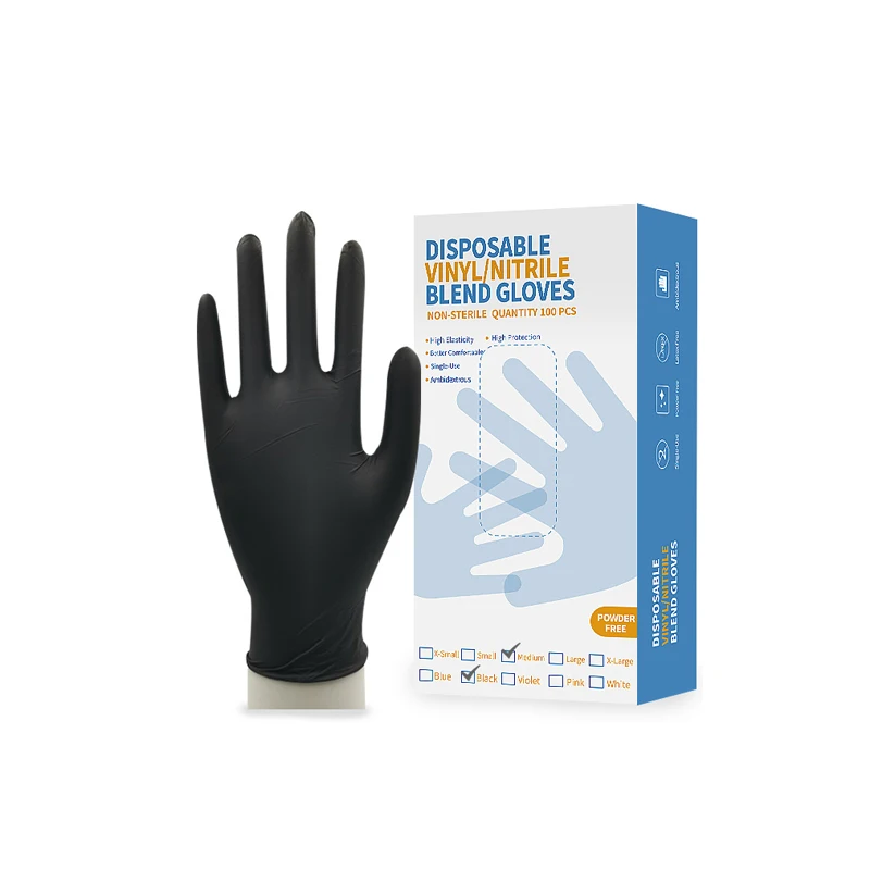 

Dasikomp Powder Free Comfortable Nitrile Glove Texture Hair Salon Black Vinyl Nitrile Blend Gloves for Barber