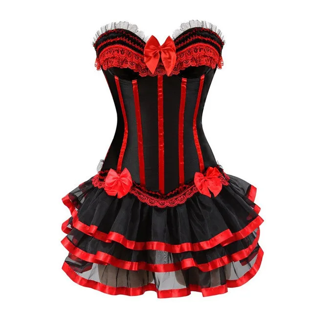 

ecoparty 2 piee set victorian corset dress gothic costume halter corset for women sexy vintage corset bustier skirt fashion plus