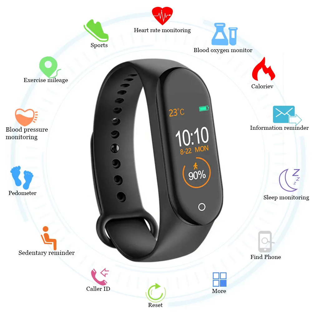 

Factory direct sale M3 M4 M4 M5 smartwatch mi band 4 touch screen sports waterproof smart watch bracelet band for xiaomi, Black, deep blue,red