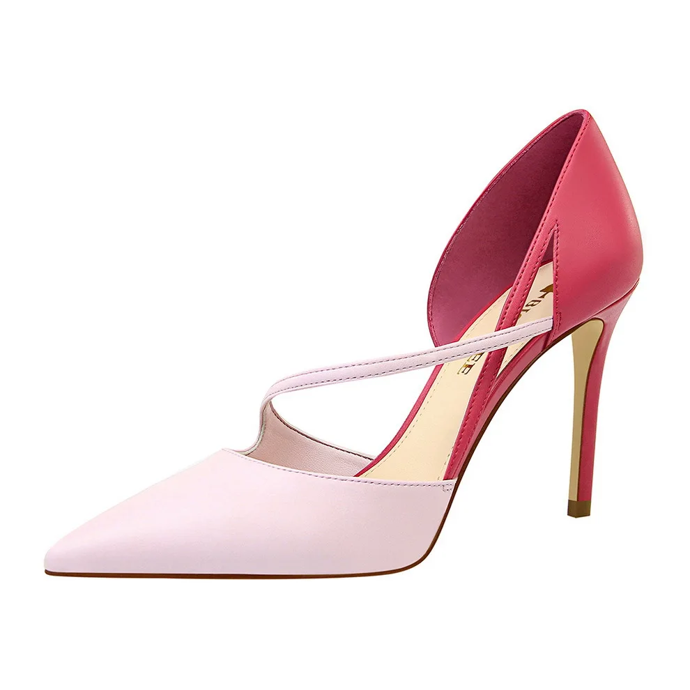 

Amazon AliExpress Hot Sale Sweet Ladies High Heels Color Matching Pointed Toe Hollow Straps Pumps Women Shoes