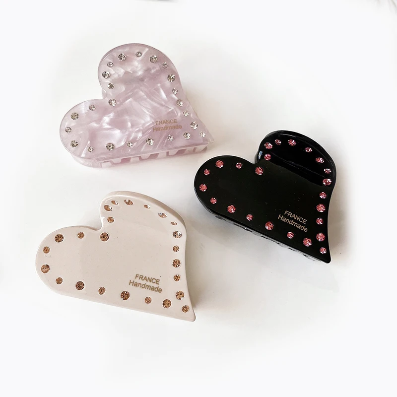 

Heart Shaped Spot Drill Acetate Hair Claw Clips Black Sparkling Shark Claw Clip For Girls Fine Workmanship Acetic Acid Claw Clip