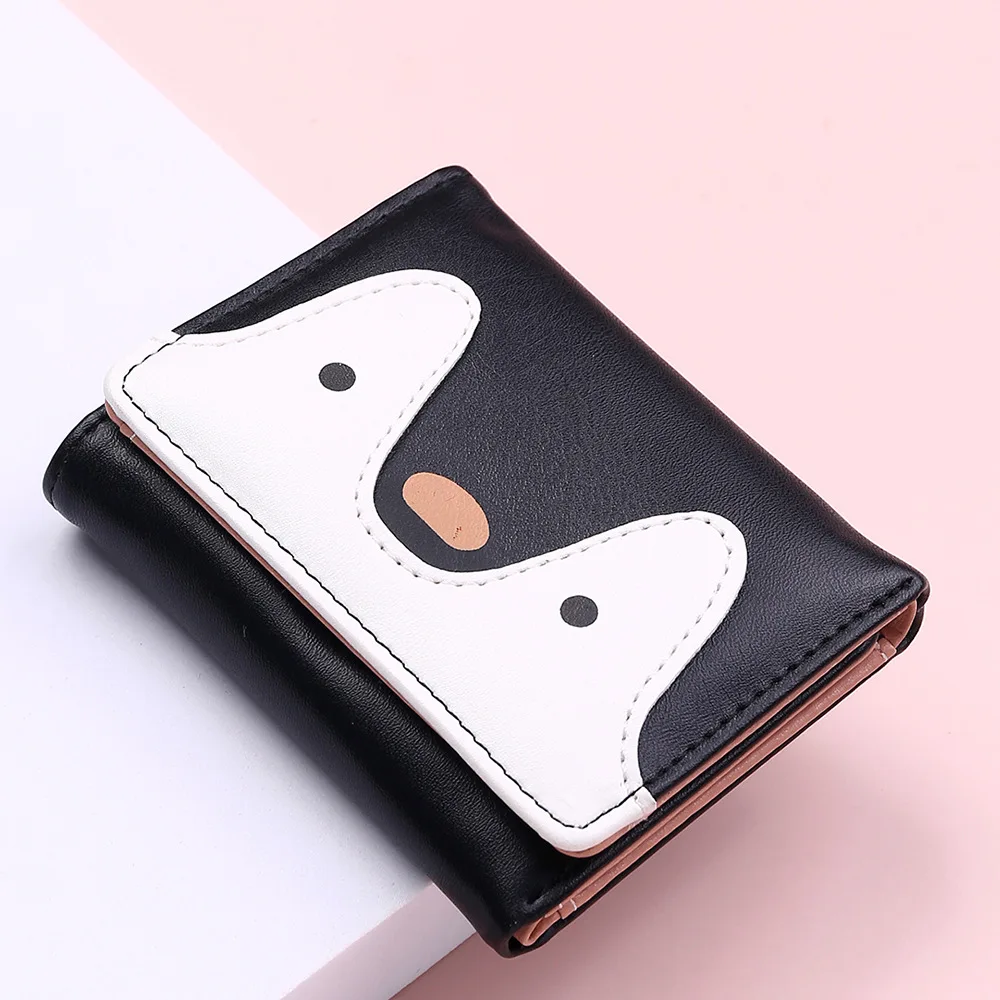 

2021 new penguin PU leather short student wallet three fold coin purse cute multi-card wallet, Red