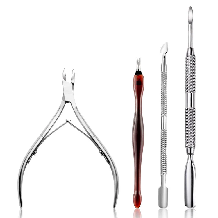 

Stainless Steel Cuticle Pusher Dead Skin Pliers Scissors Fork Gel Remover Nail Nipper Tweezer Pedicure Manicure Set, Silver