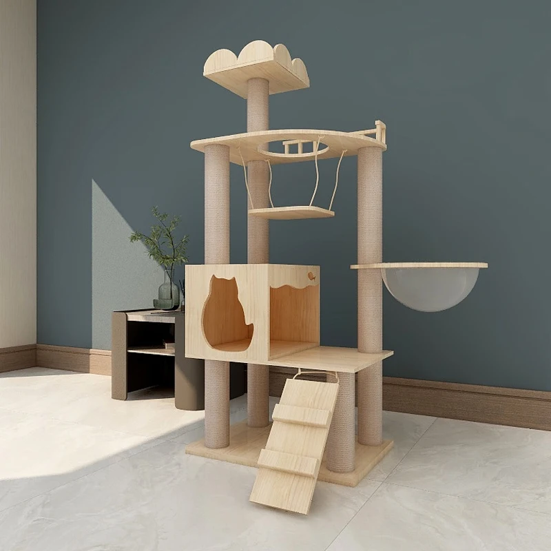 

Pet Products 2021 A-16 Plus Pet Accessories gatos Modern Large cat Climbing Framee Solid Wood Cat Condo House Tower Cat Tree, Yellow