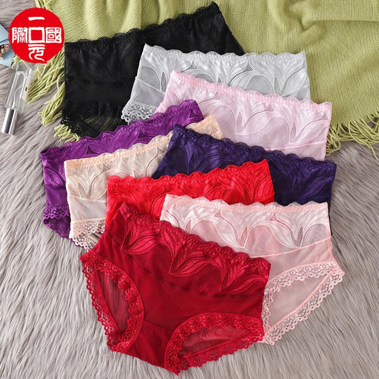 

Add fat high elasticity lace ladies mid-waist briefs