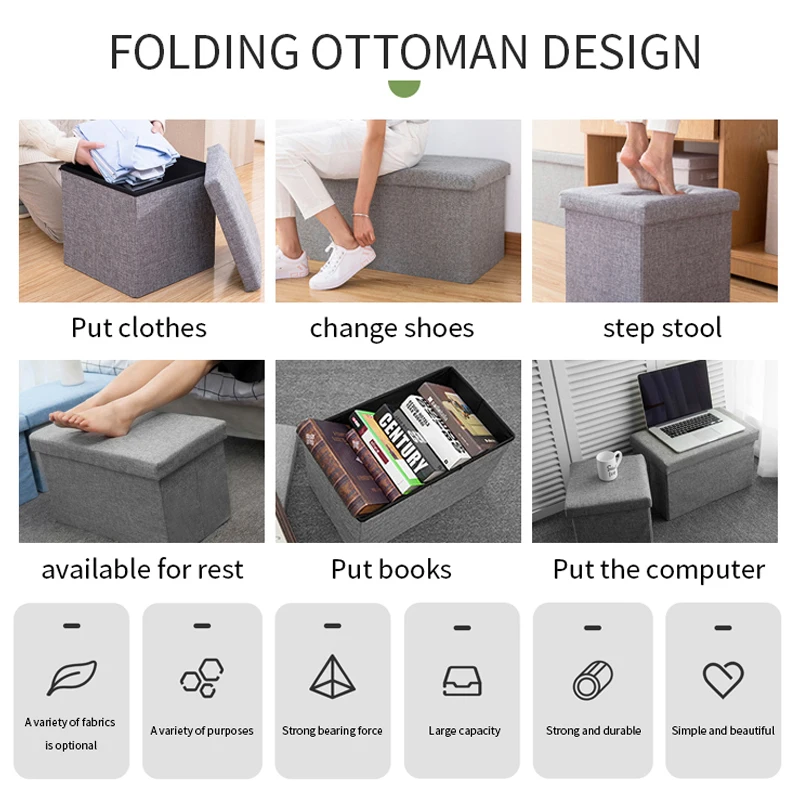 
HOT SALE! Fabric Foldable storage ottoman sofa 
