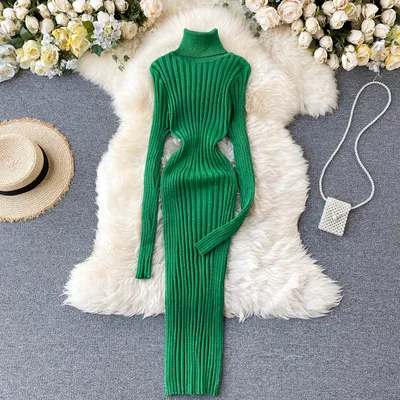 

2020 Autumn Winter Latest Design Women Fashion Turtle Neck Bodycon Knitted Dress