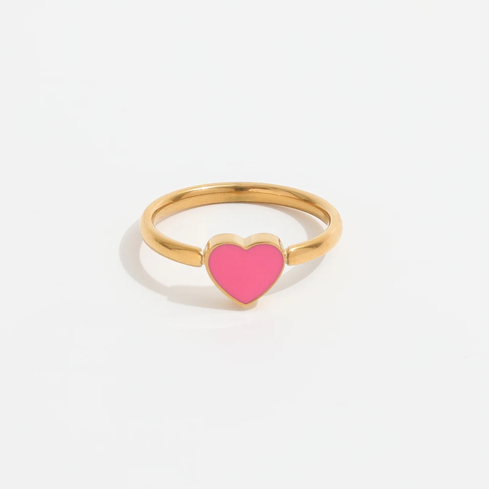 

High End 18K PVD Gold Plated Plain Gold Pink Heart Stainless Steel Rings Fashion Jewelry