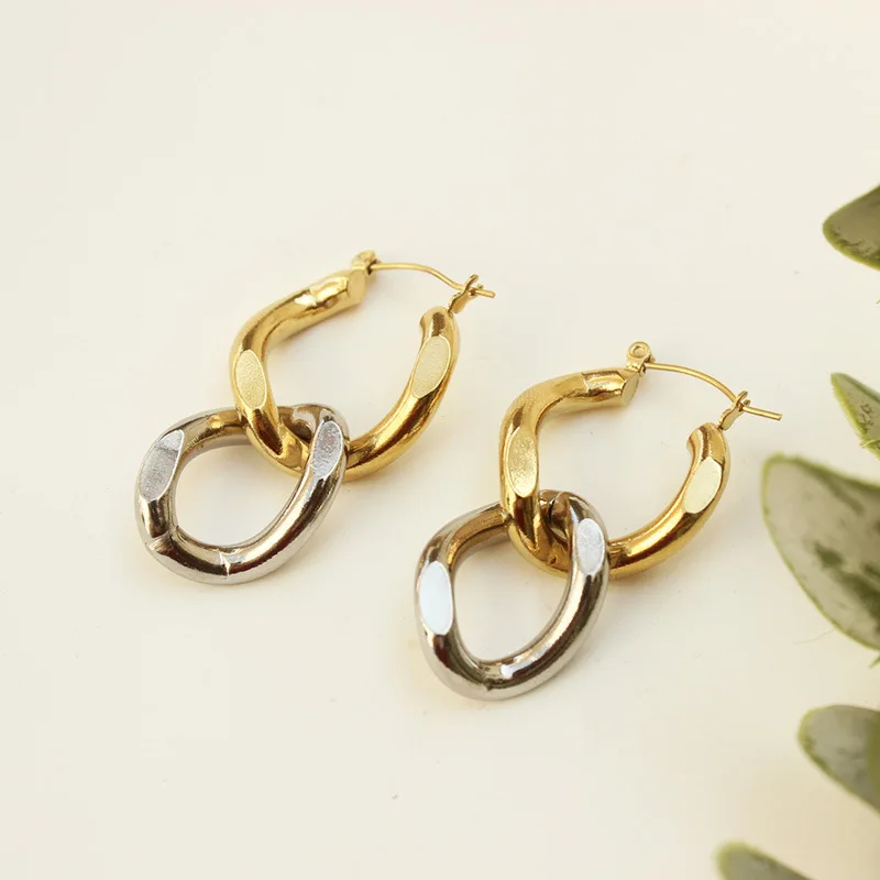 

High End 18K Gold & Silver Link Chain Earring Dangle Earring Stainless Steel Earring