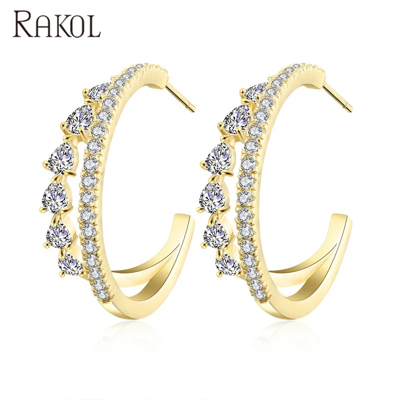 

RAKOL EP3057 Fashion CC cubic zirconia ear stud earrings personality design women jewelry, Picture shows