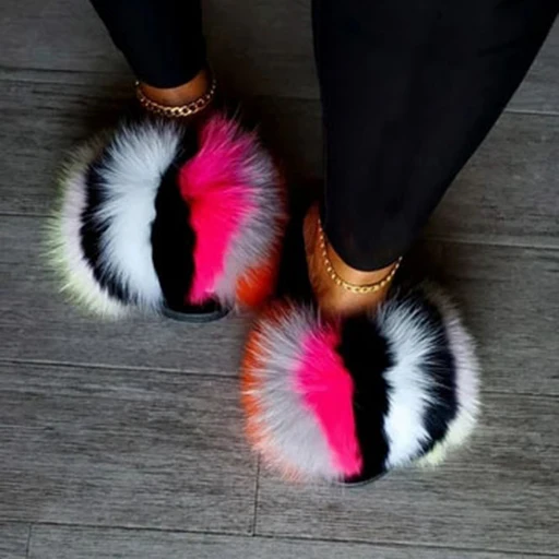 

Spring Summer Biggest Fur Slides Slippers Women Pantuflas All Cover Raccoon Fur Slides For Women Sandals Fur Slides Slippers, As picture show or customized