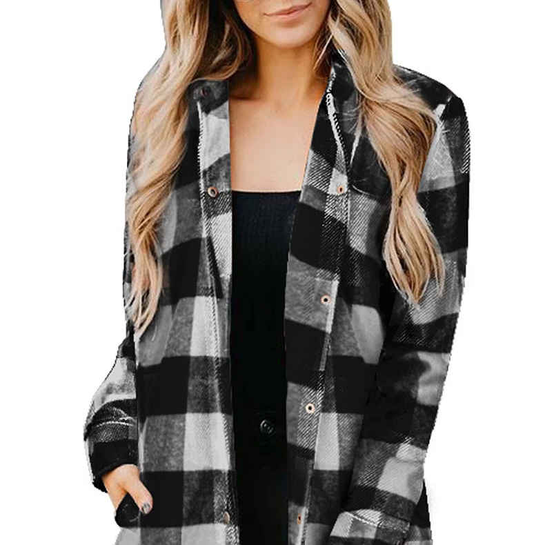 

2021 Women Clothing Cotton Blouses Tops Plaid Long Sleeve Button Down Shirts Tunic Women Blouse Blusa