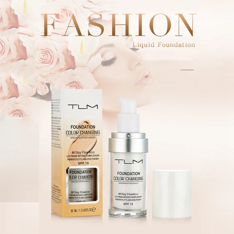 

TLM Foundation 30ml Makeup Color Changing Liquid Foundation Matte High Coverage Concealer Cream Base maquiagem