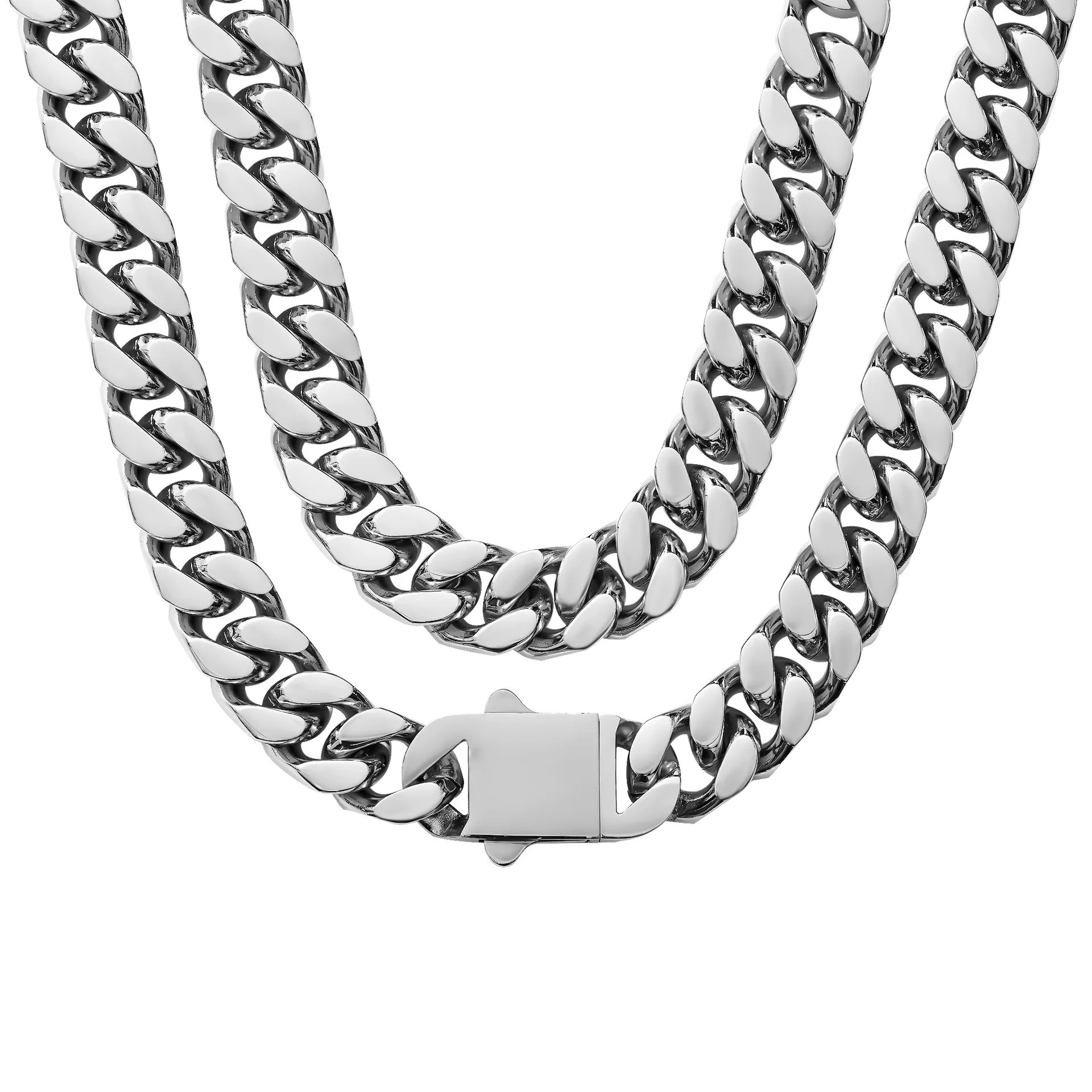 

Luxury Wholesale Fashion Personality 5/7/9/11/13/15mm Stainless Steel Box Clasp Miami Cuban Link Chain Necklace Jewelry