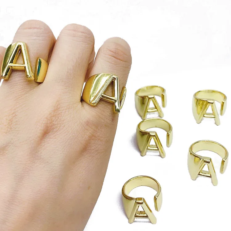 

RA1002 18K Gold Plated Letter Alphabet Initial Open Finger Rings for Ladies Women