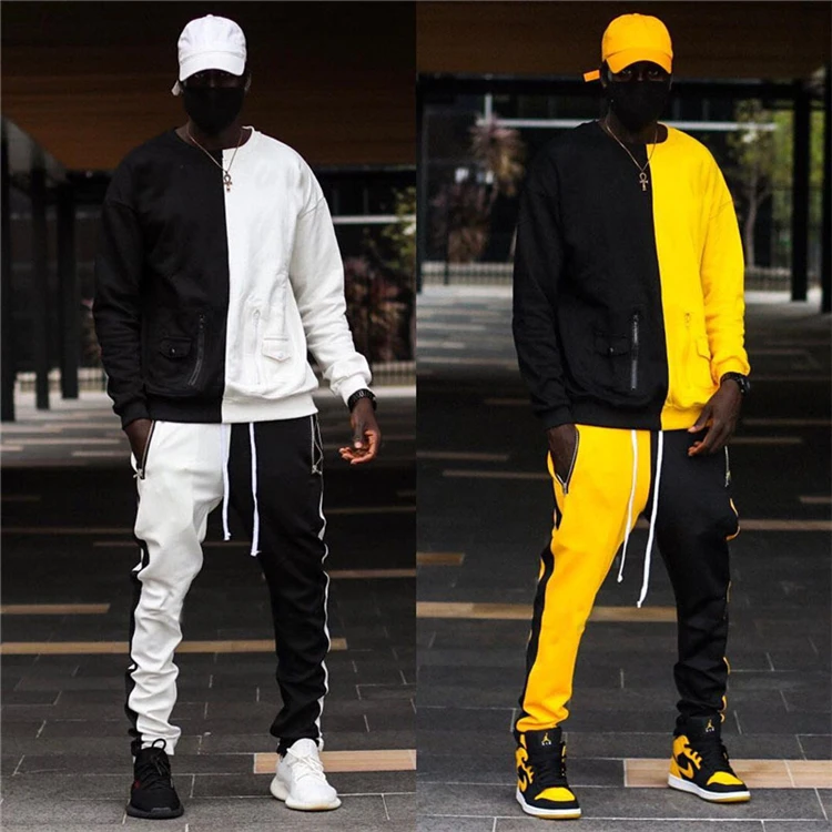 

2021 men's 2 pcs set Custom Mode White And Black men tracksuit set With Custom Logo Design Fashion suits set for men