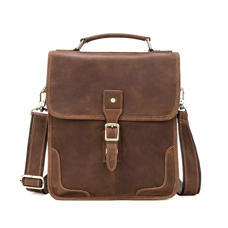 

Wholesale dropship contact's Vintage coffee genuine leather mens messenger shoulder bag for 12inch Mac Book, Coffee or customized