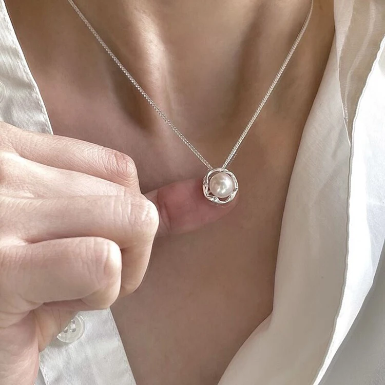 

K152 Wholesale Collier 925 Sterling Silver Freshwater real pearl necklace Pendant Choker Women Elegant Fashion Jewelry Necklaces