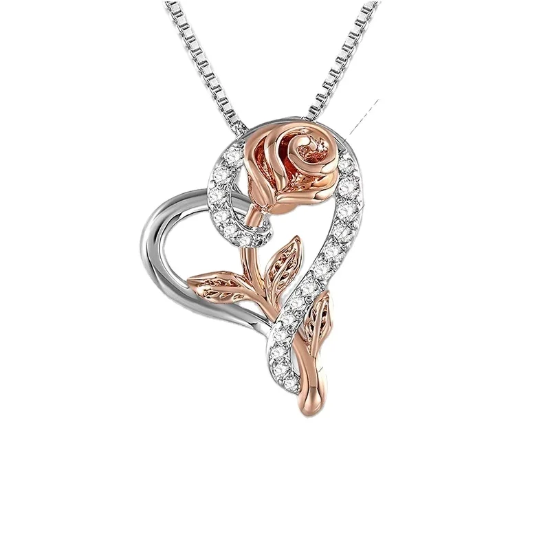 

Rose Gold Love Necklace Valentine Gift Rose Pendant Necklace, As picture