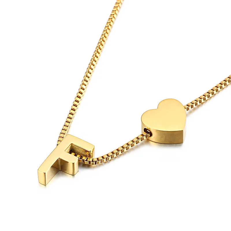 

Dr. Jewelry 2022 Classic Popular Stainless Steel 18K Gold Plated Initial Letter Heart Charm Women Necklace with Box Chain, Picture shows