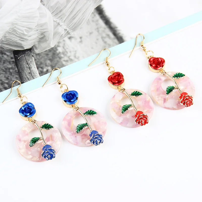 

Statement women jewelry acrylic resin rose flower shape drop earring, As pic