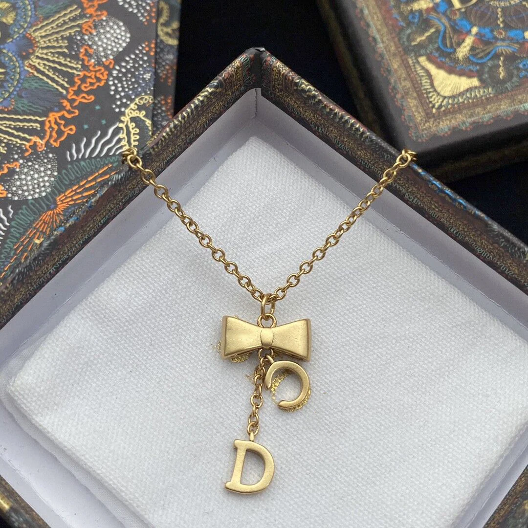

Channel necklaces diamond jewelry pearl Pendant double necklace luxcury channel jewelry letter double cc stud for women, Gold