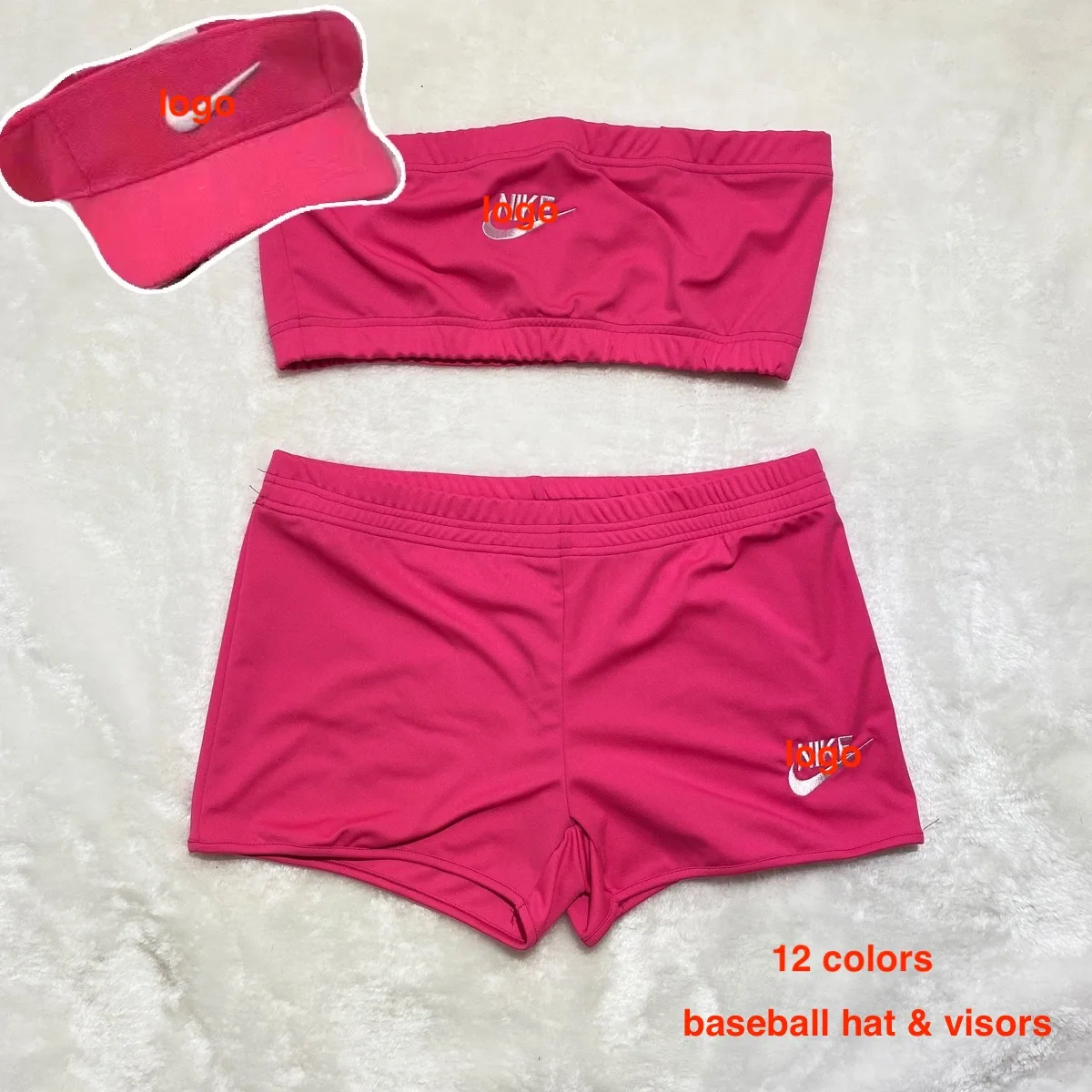 

2021 check tube top and biker shorts hats 2 two pieces Jersey baseball visors cap sets fitness candy color outfits set for women