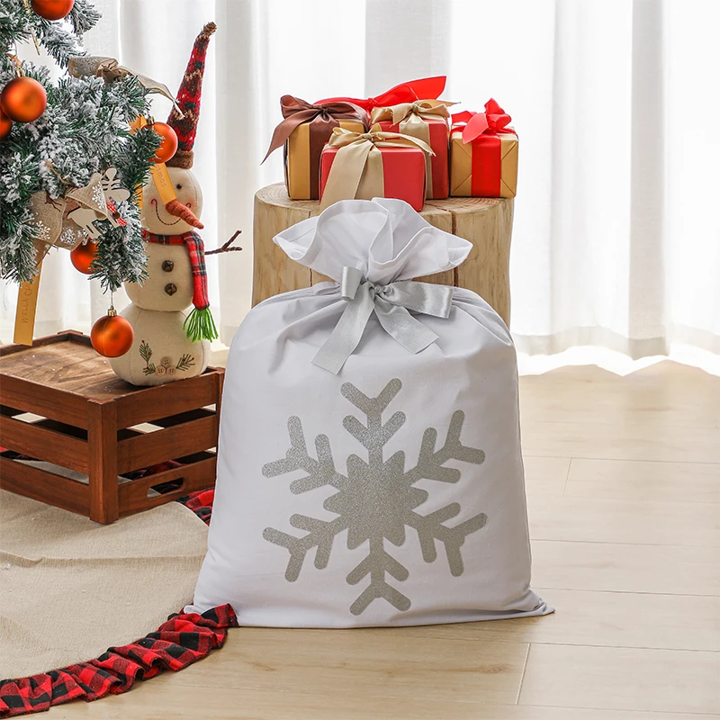 

Monogram High Quality Luxury Christmas Bag Sliver Snowflake Glitter Christmas Santa Sack, As picture show