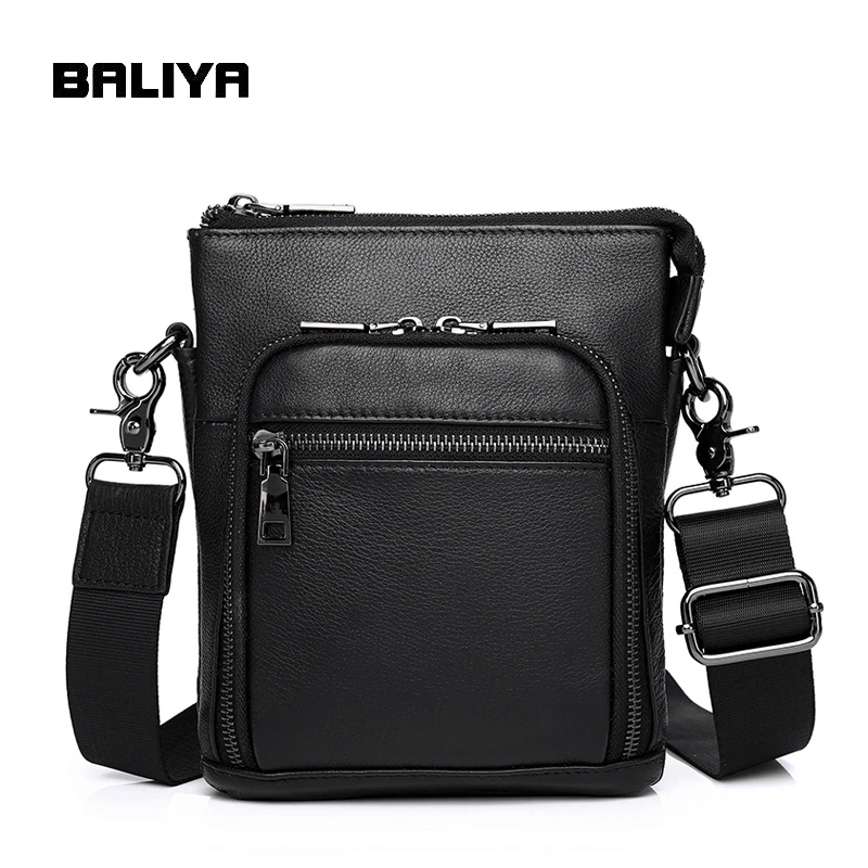 

BALIYA Custom Premium Leather Shoulder Bag Men Messenger Sling Shoulder Bag, Black