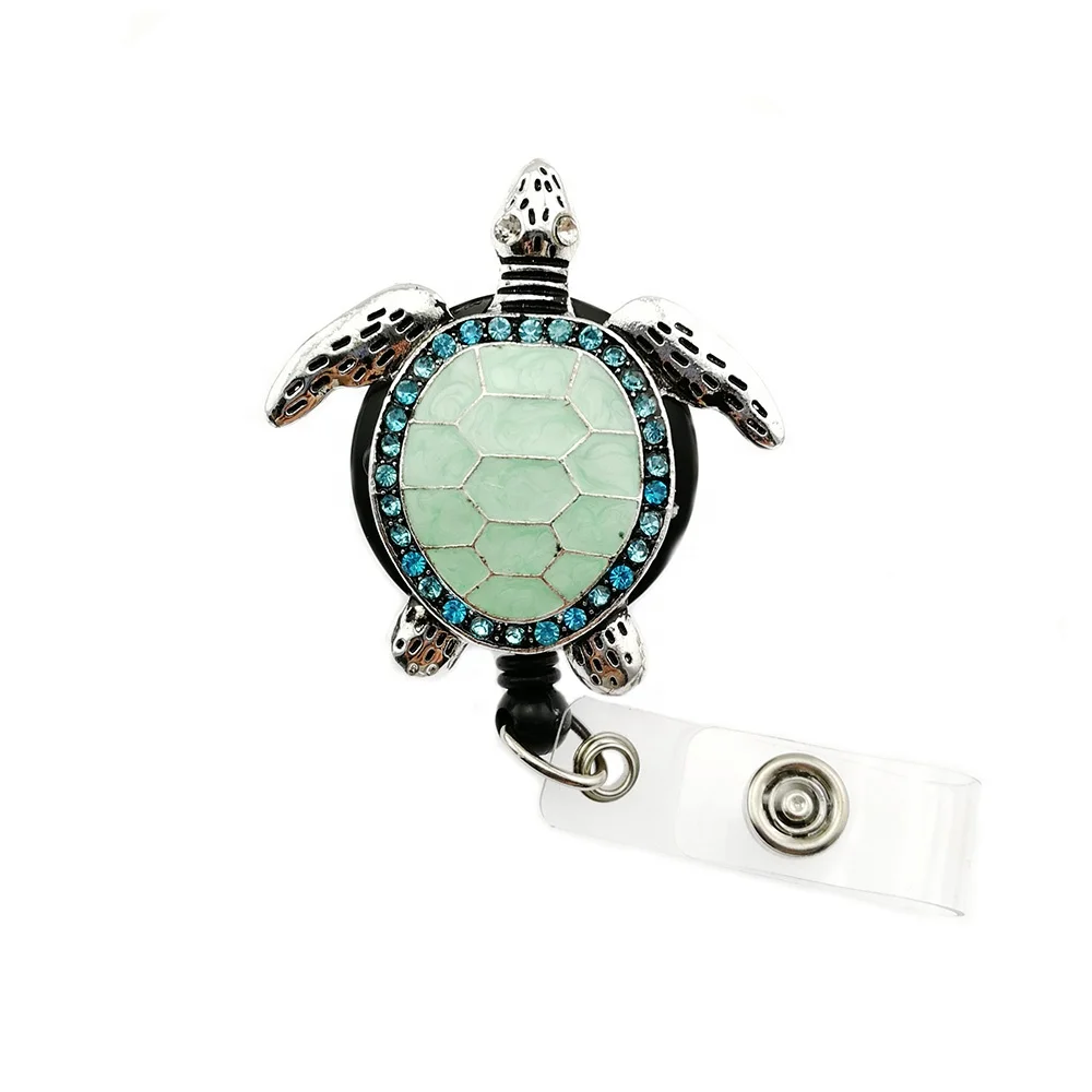 

Free Shipping Rhinestone Enamel Green Sea Turtle Badge Holder Retractable Nurse ID Badge Holder Reel