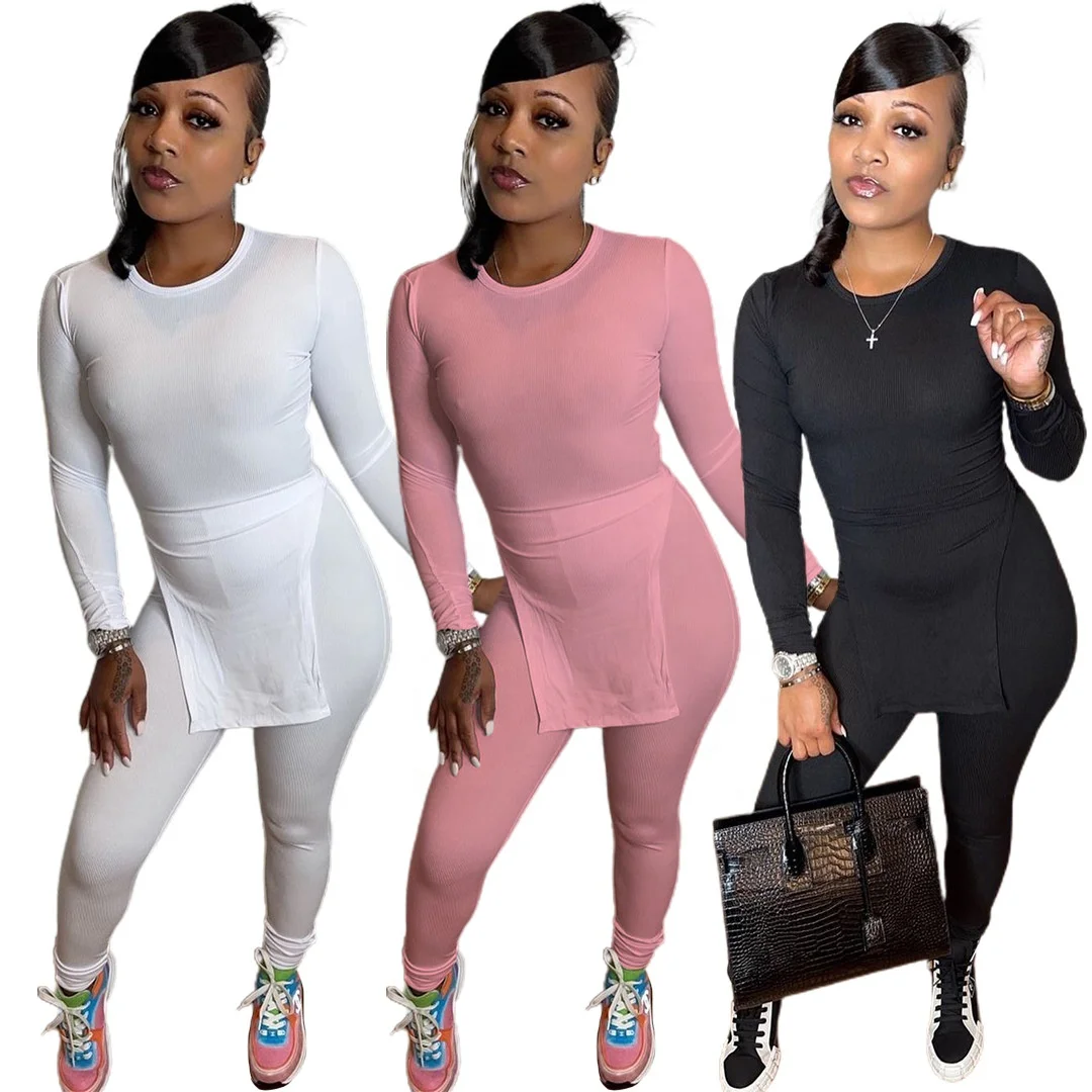 

DLL-XR3008 Wholesale bodycon two piece tops fashionable set clothes fall 2piece women knit sets