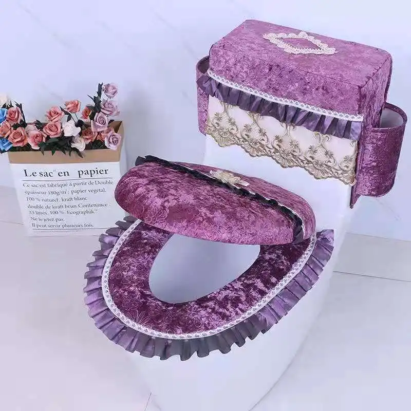 

Cushioned toilet seat, soft handle, washable, three piece dust cover