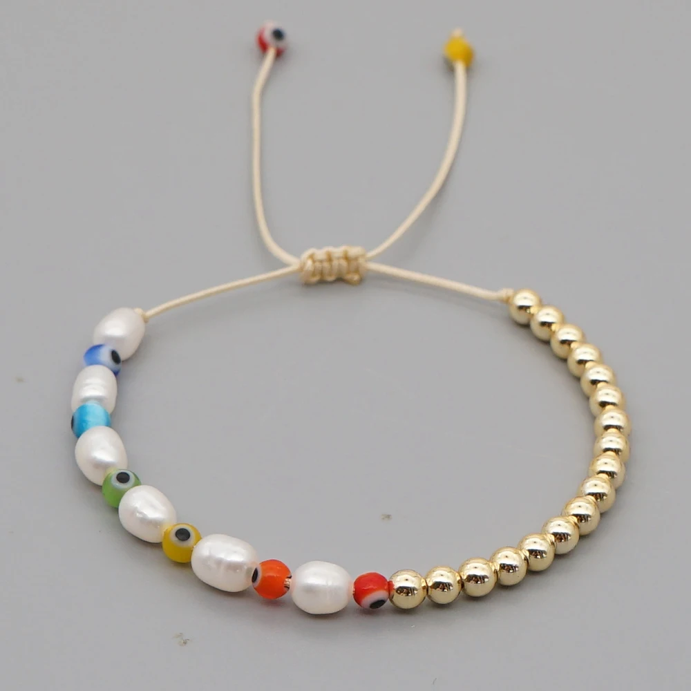 

Go2Boho Evil Eye Pulseras For Girl Friend Jewelry Hight Quality Gold Plate Beaded Bracelets Freshwater Pearl Bracelet, Multi-color