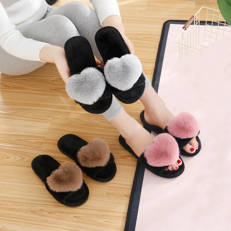 

Female Cross Section Plush Slippers Indoor Warm Cotton Fuzzy House Winter Cartoon Ladies Shoes Slipper