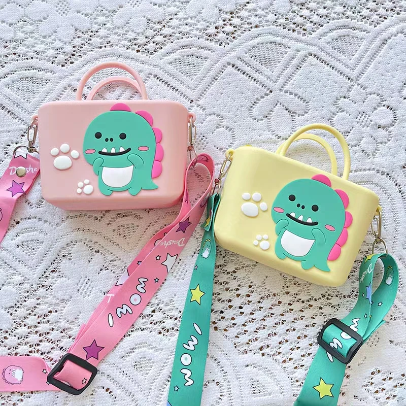 

Soft Silicone 3D Cute Dinosaur Coin Earphone Shoulder Storage Kids Children Bag Portable Purses Handbags With Strap