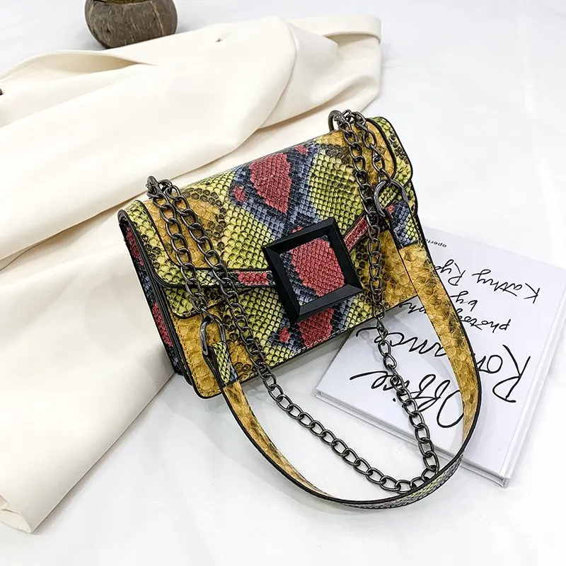 

2021 Women Handbag Chains New Trendy Flap PU Leather Handle Bag Lady Purse Serpentine Shoulder Messenger Bag