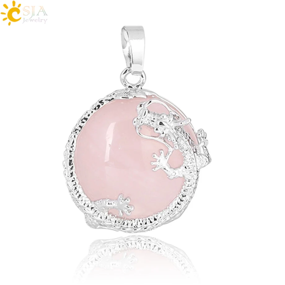 

CSJA Crystal Dragon Pendant Natural Round Stone Beads Fashion Jewelry Pendants Charms for Necklaces Making Wholesale F305