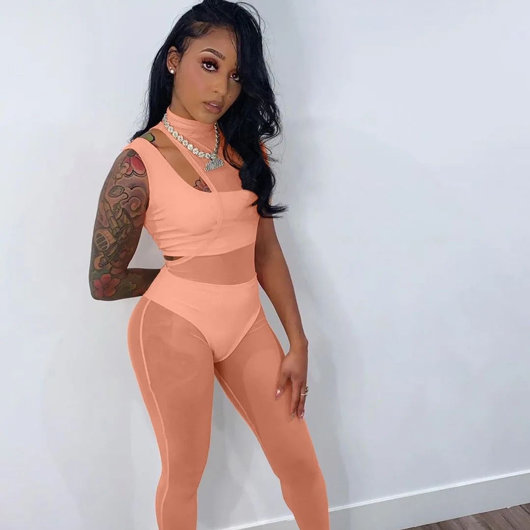 

X02738S Patchwork Mesh 3 Piece Set Women Summer O-Neck Crop Top Stripe Legging Matching Outfit Female Sporty Streetwear
