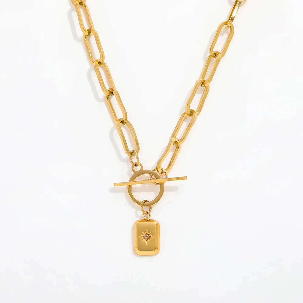 Joolim High End 18K Gold Plated Stainless Steel Star Zirconia Link Chain Necklace Toggle Necklace