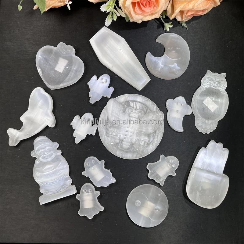 Selenite Ghost Carving Natural Healing Gemstone Selenite Butterfly Carving  for Decoration