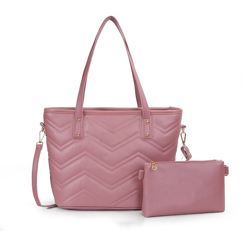 

RTS woman shopping handbag tote purses large ripple pu leather shoulder hand bag sets