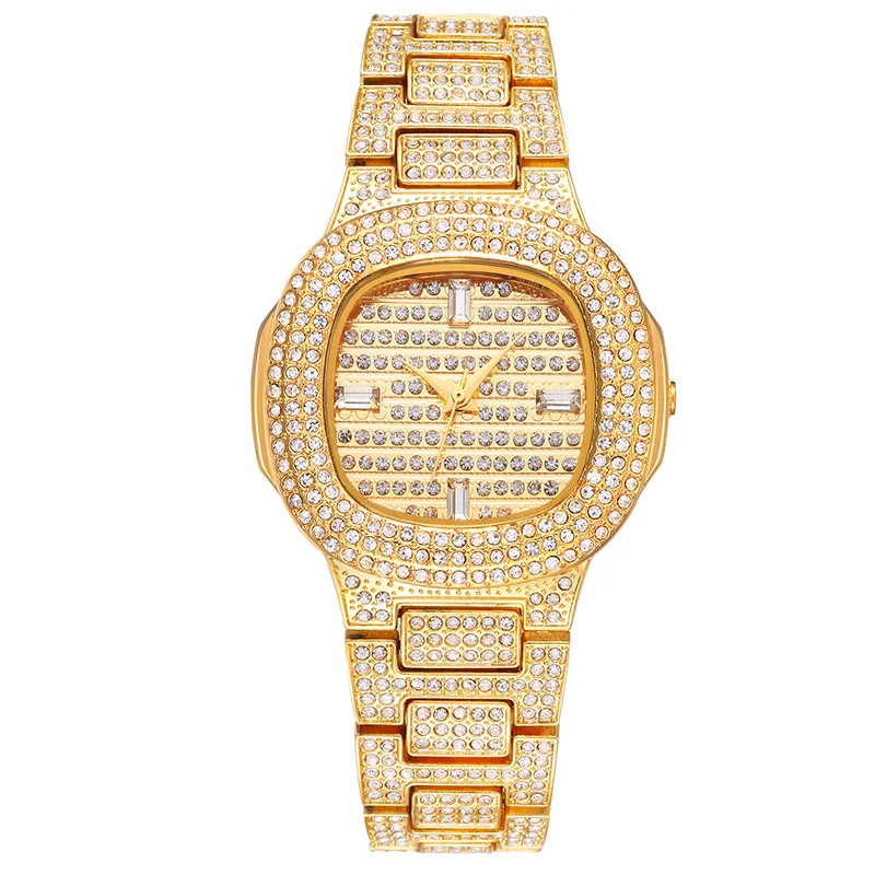 

37mm ladies bling bling Iced Out Diamond Quartz Gold HIP HOP Watches With Micro pave CZ Stainless Steel wristwatch