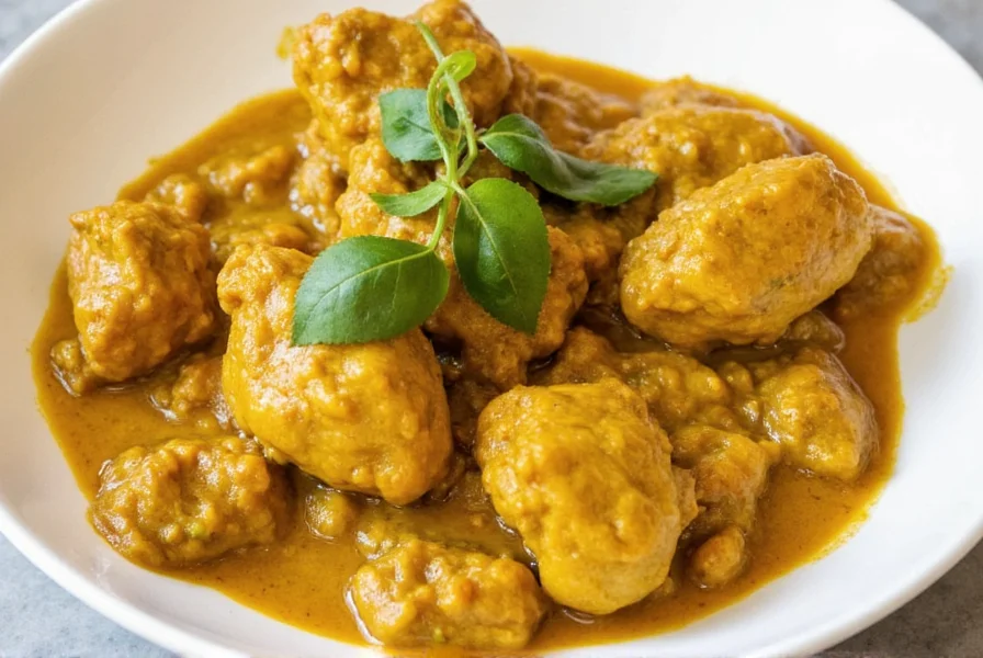 Enjoying Curry Chicken with Fork and Knife