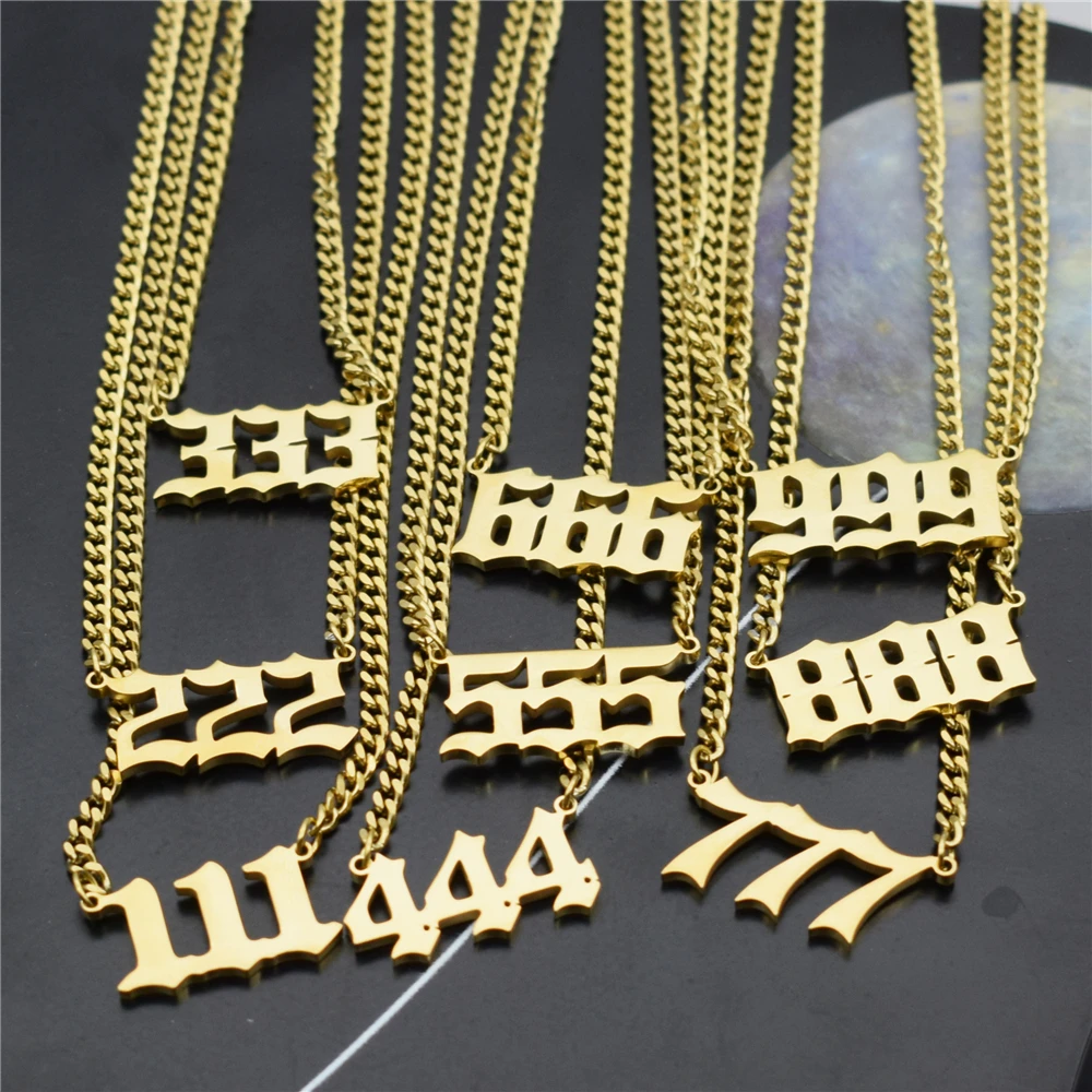 

Custom Number 111-999 Angel Number Necklace Stainless Steel Cuban Chain Personalized Custom Number Necklace
