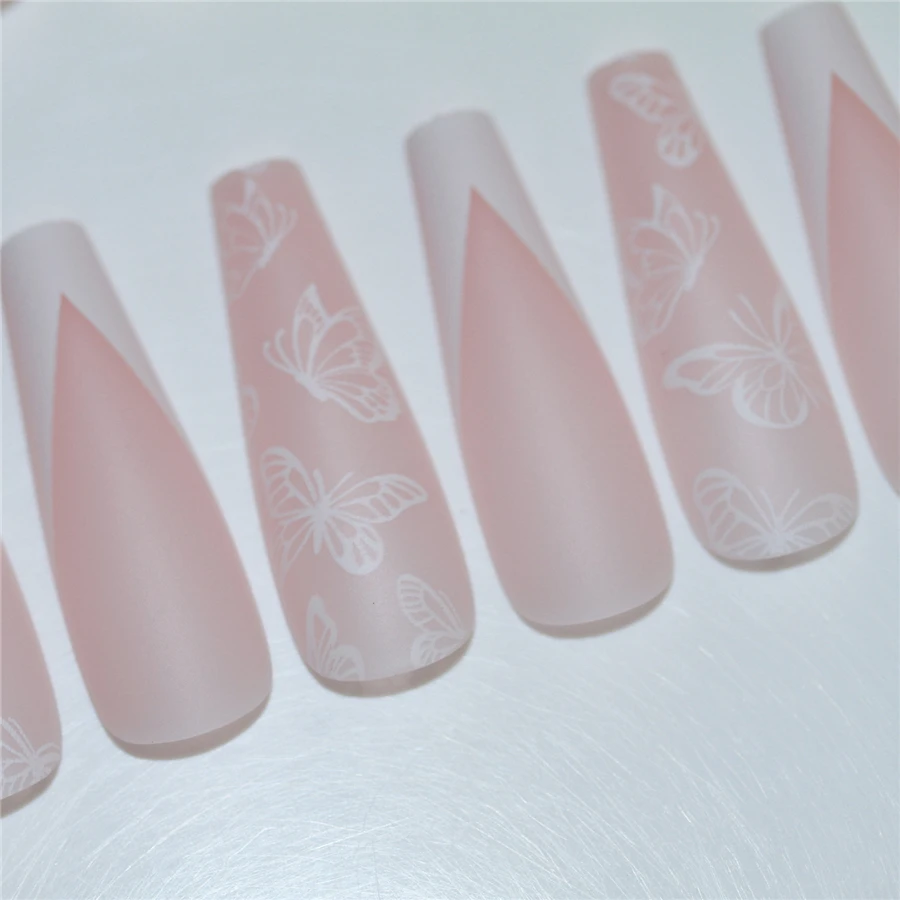 

High-end 30pcs/set long Ballerina butterfly false nails french luxury nails press on